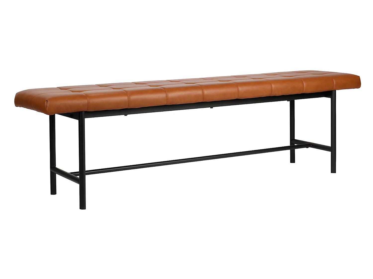 Banc vintage 160 cm en simili marron et pieds métal noir - MORO 8671