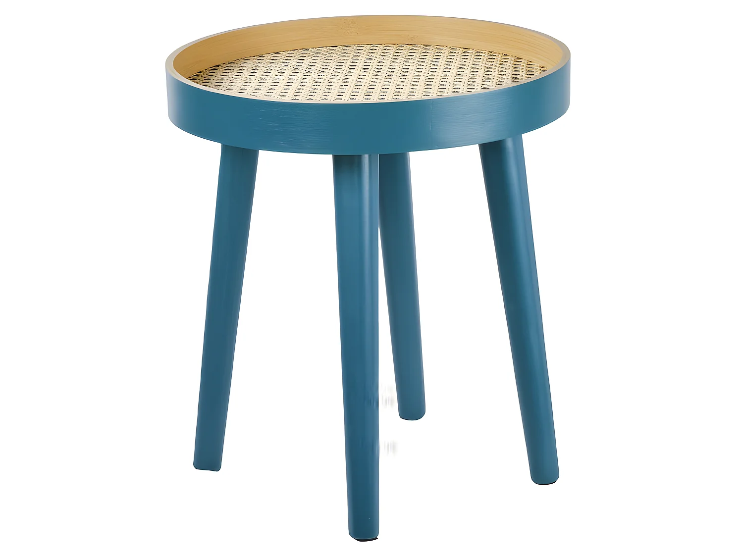 Table d'appoint ronde D. 40 cm en bois bleu avec cannage - PABLO 0900