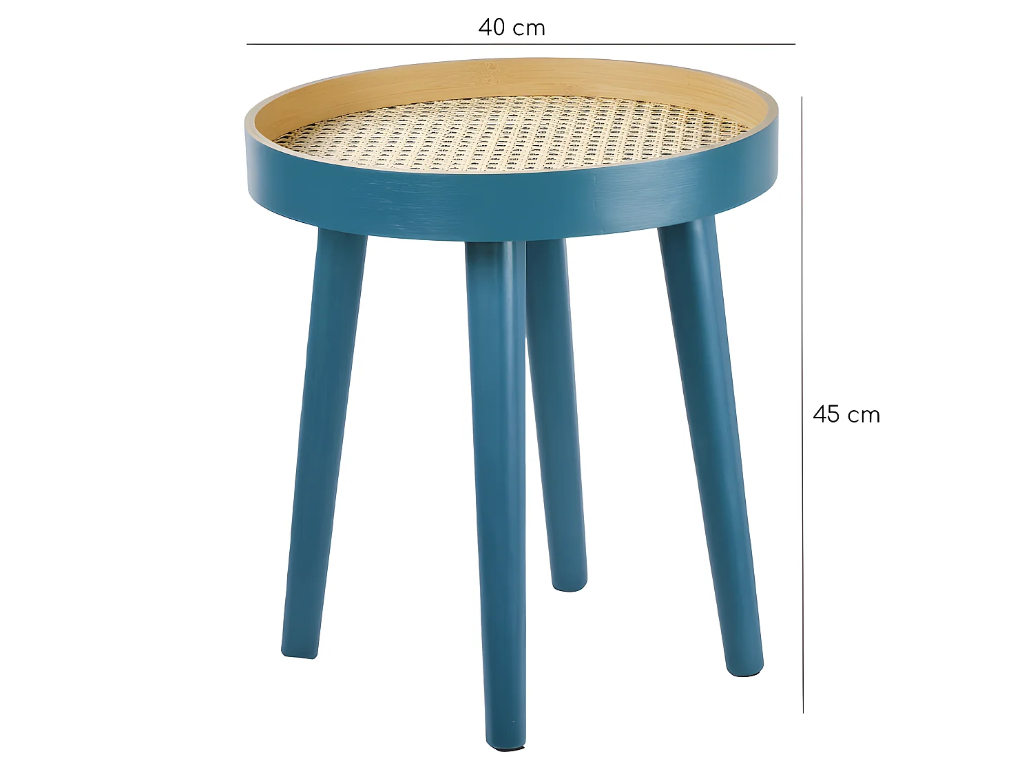 Table d'appoint ronde D. 40 cm en bois bleu avec cannage - PABLO 0900