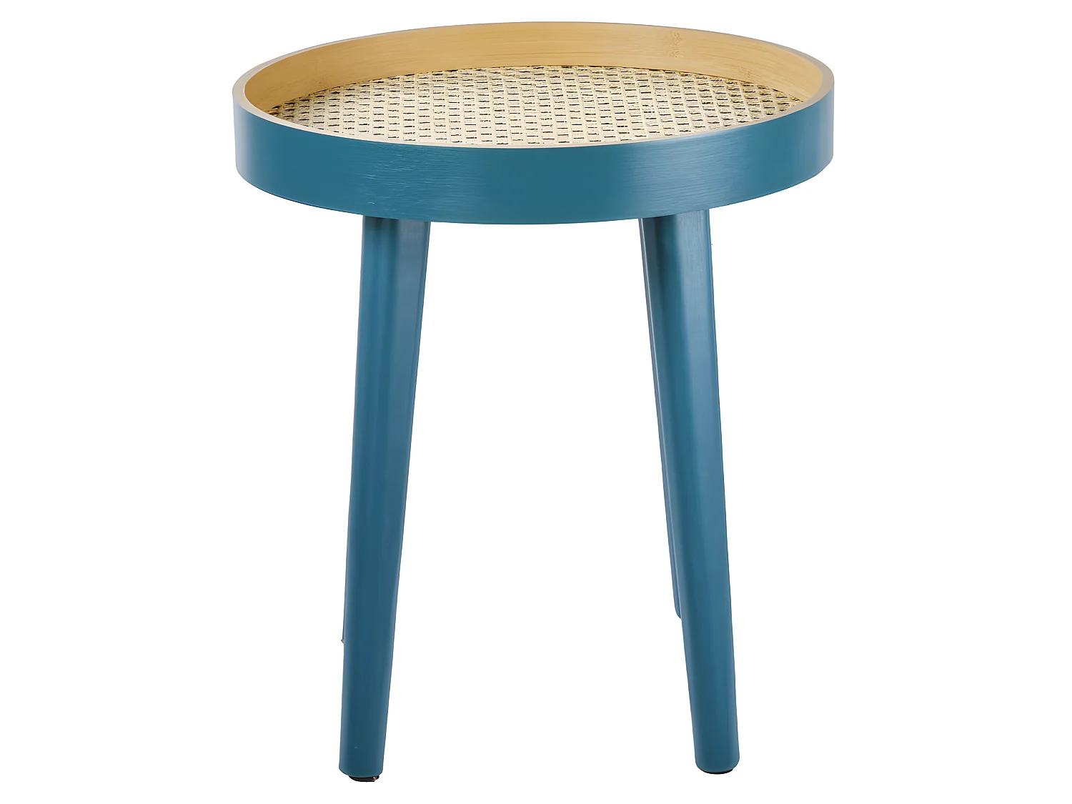 Table d'appoint ronde D. 40 cm en bois bleu avec cannage - PABLO 0900