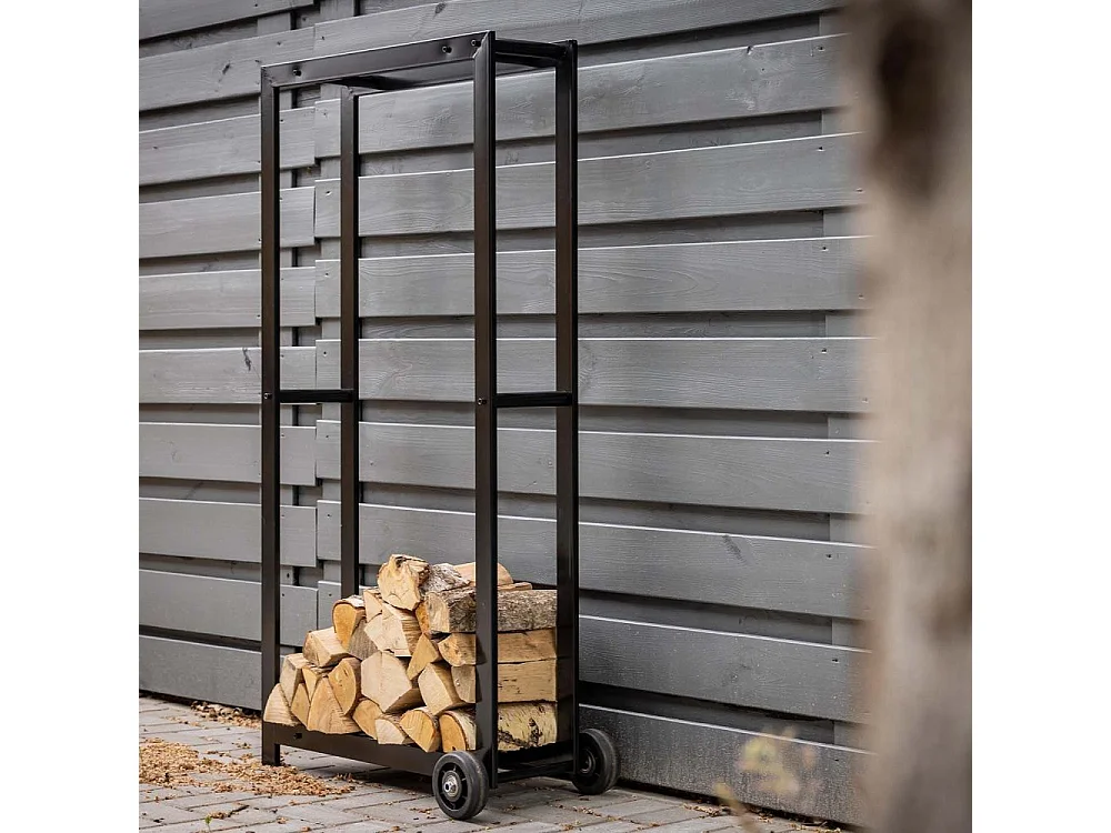Porte bûches en métal avec 2 roues