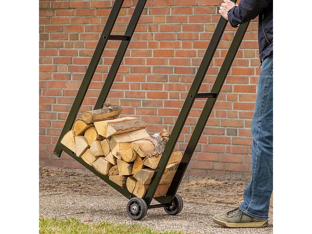 Porte bûches en métal avec 2 roues