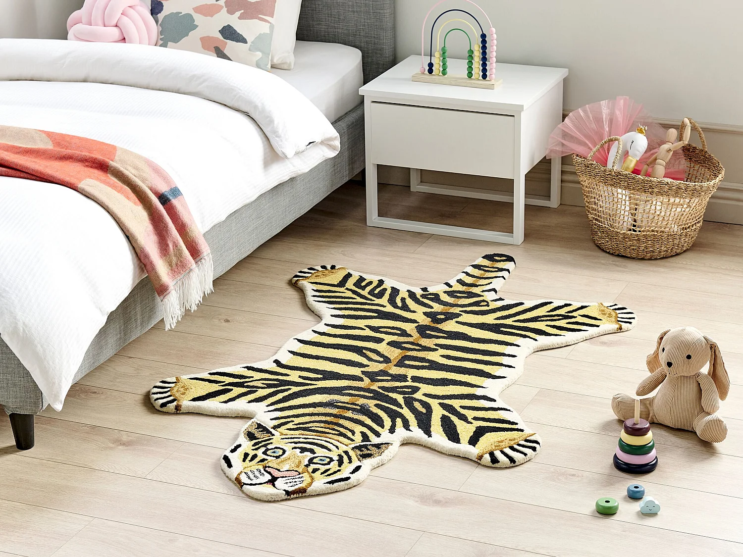 Tapis pour enfants en laine beige 100 x 160 cm tigre SHERE