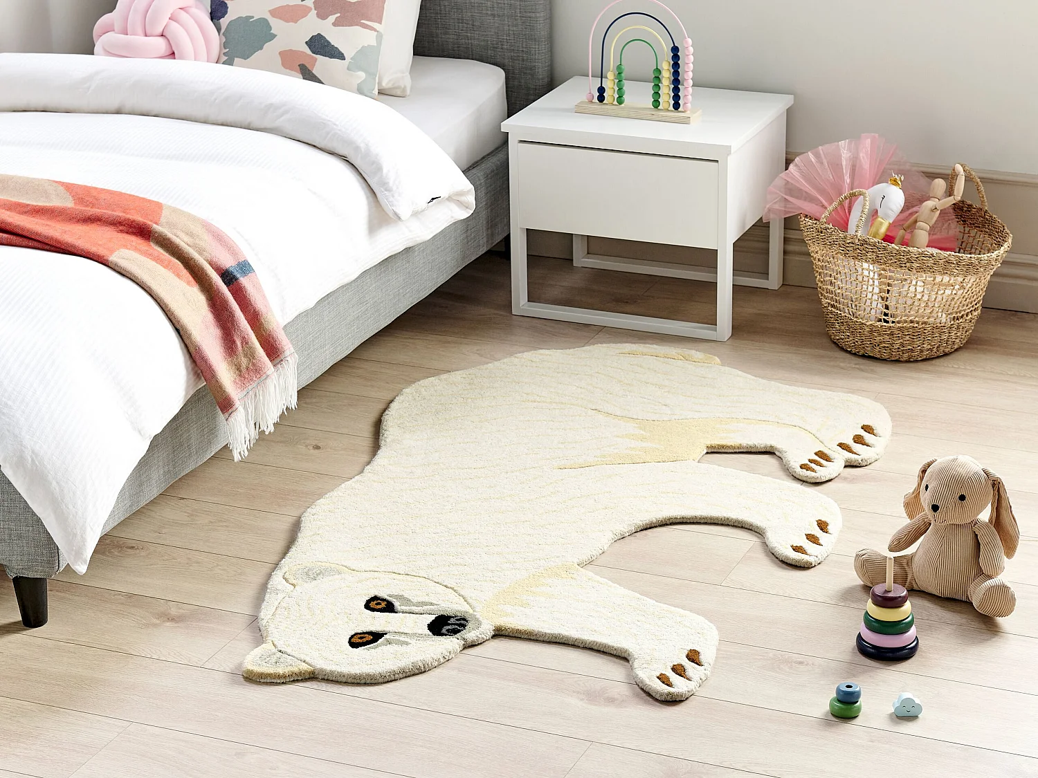 Tapis pour enfants en laine blanc 100 x 160 cm ours polaire IOREK
