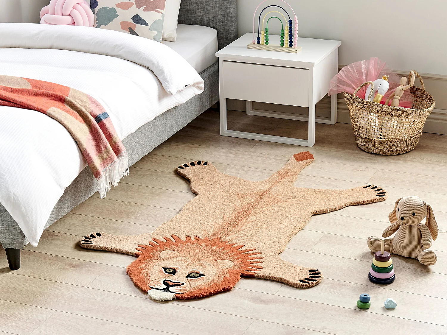Tapis pour enfants en laine beige 100 x 160 cm lion MUFASA