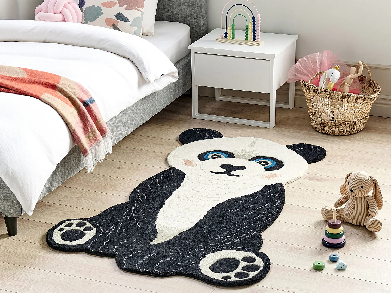 Kinderteppich Wolle schwarz / weiss 100 x 160 cm Pandamotiv JINGJING