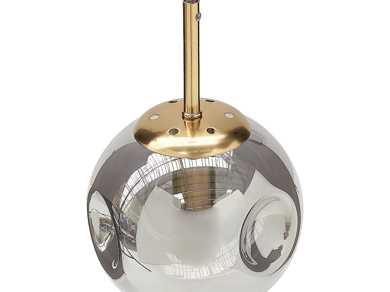 Hängelampe mit runden Lampenschirmen Halbtransparentes Rauchglas 5 Licht Metall Messing Lampenschirm Rafles