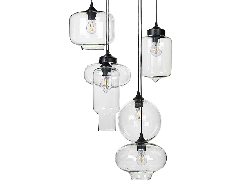 Hängelampe Moderne Lampe Runde Glasschirme 6 Leuchte Metall Transparent Bemboka
