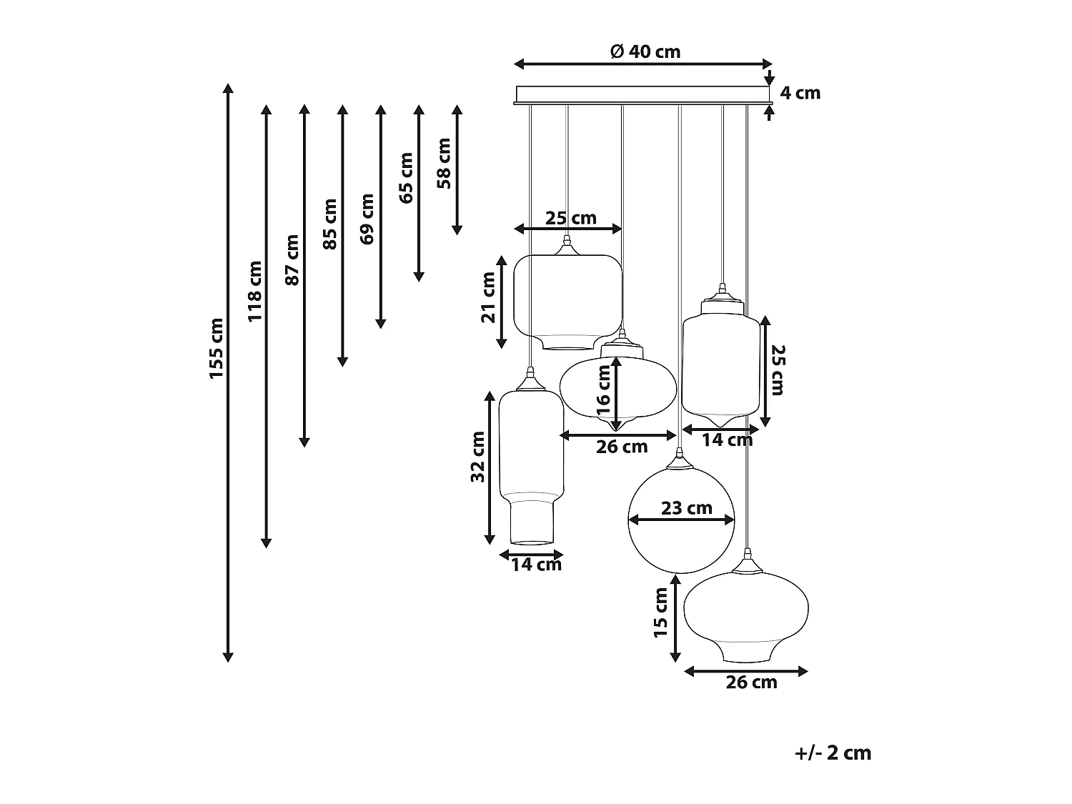 Hängelampe Moderne Lampe Runde Glasschirme 6 Leuchte Metall Transparent Bemboka