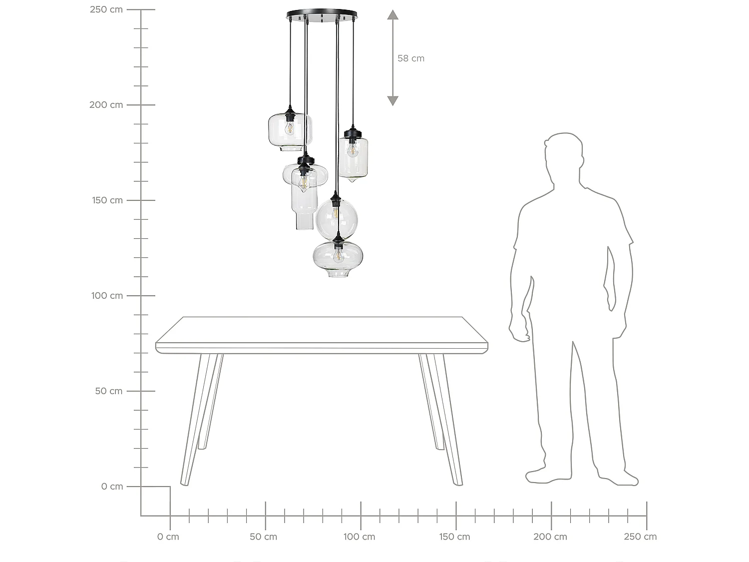 Hängelampe Moderne Lampe Runde Glasschirme 6 Leuchte Metall Transparent Bemboka