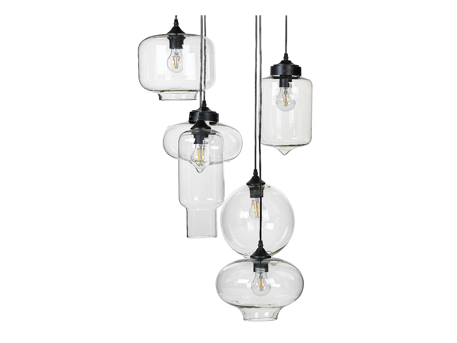 Hängelampe Moderne Lampe Runde Glasschirme 6 Leuchte Metall Transparent Bemboka