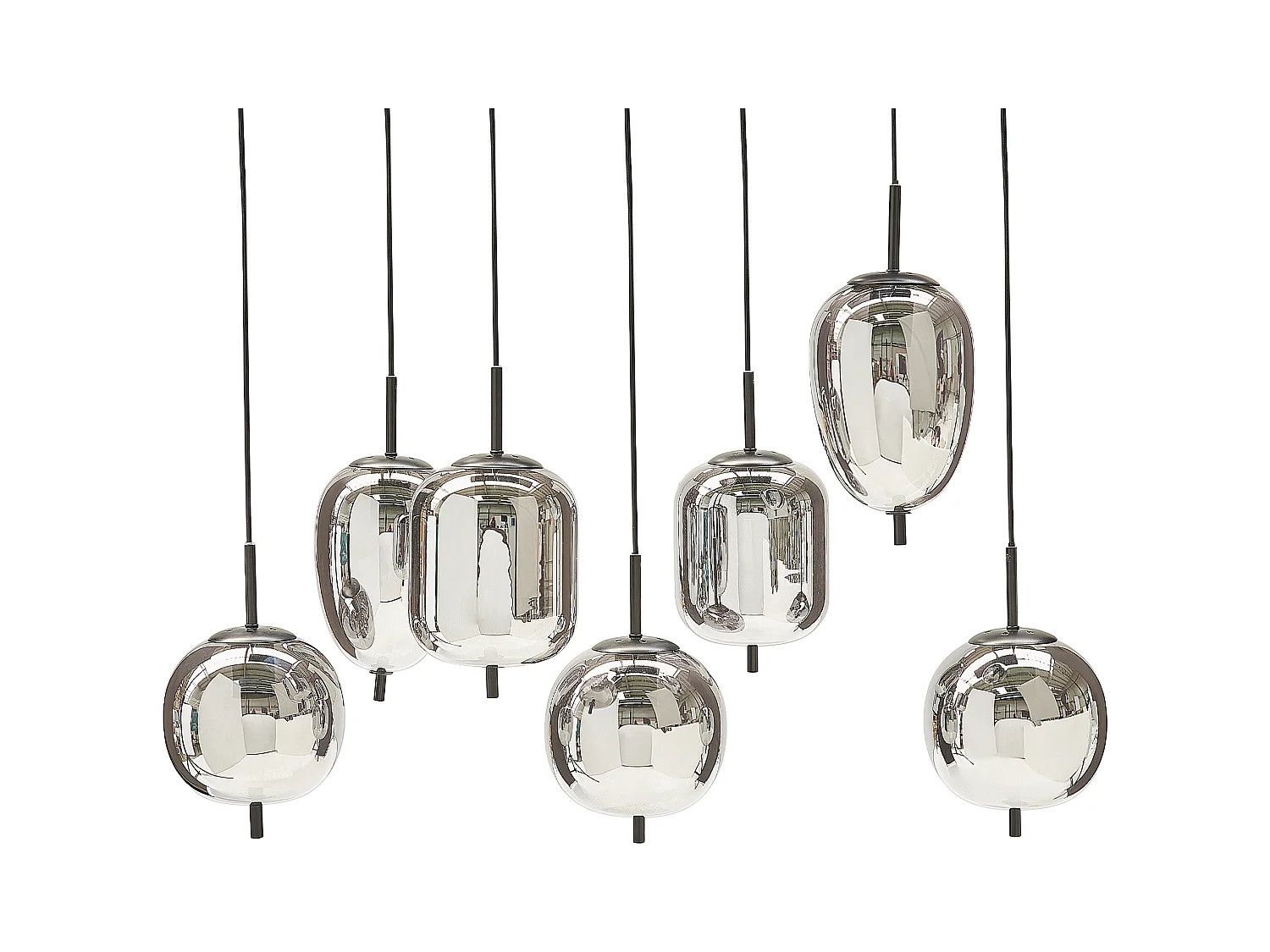 Hängelampe Moderne Lampe Runde Schirme Halbtransparent Rauchglas 7 Leuchte Metall Silber Tarlo
