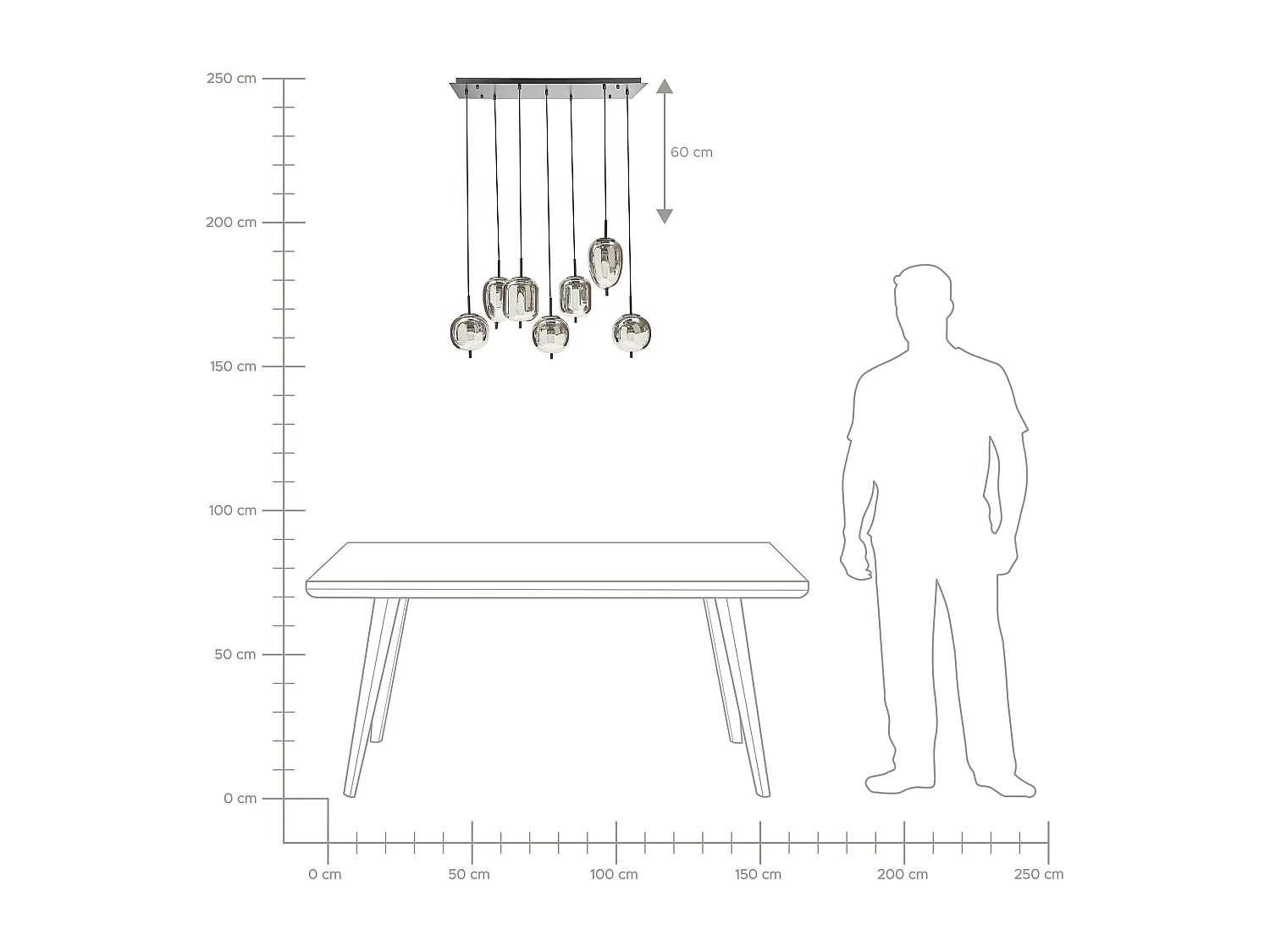 Hängelampe Moderne Lampe Runde Schirme Halbtransparent Rauchglas 7 Leuchte Metall Silber Tarlo