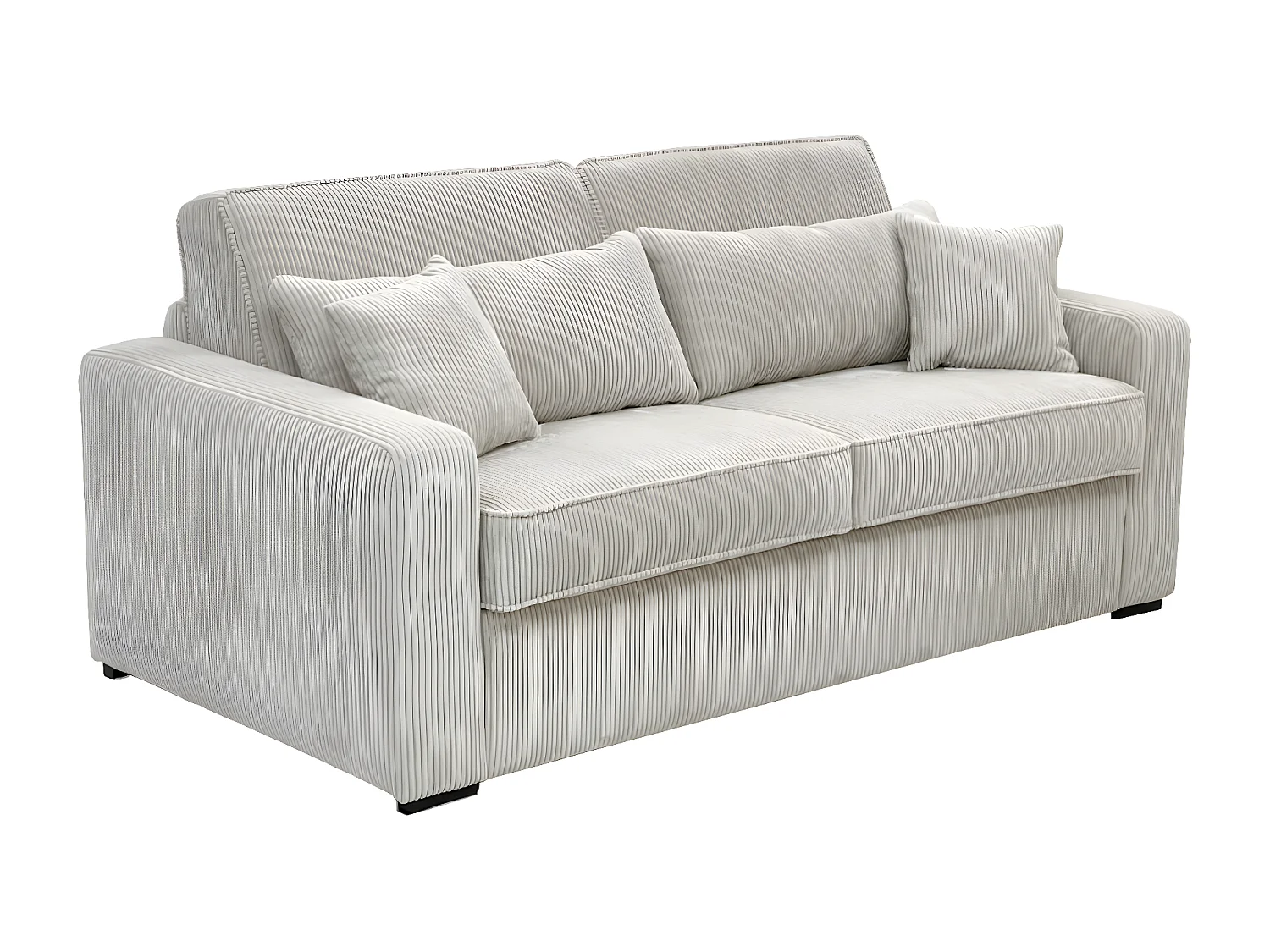 Sofá de 4 lugares convertível abertura rápida veludo canelado bege, cama de ripas largas 160 cm, colchão de 16 cm - MONDOVI