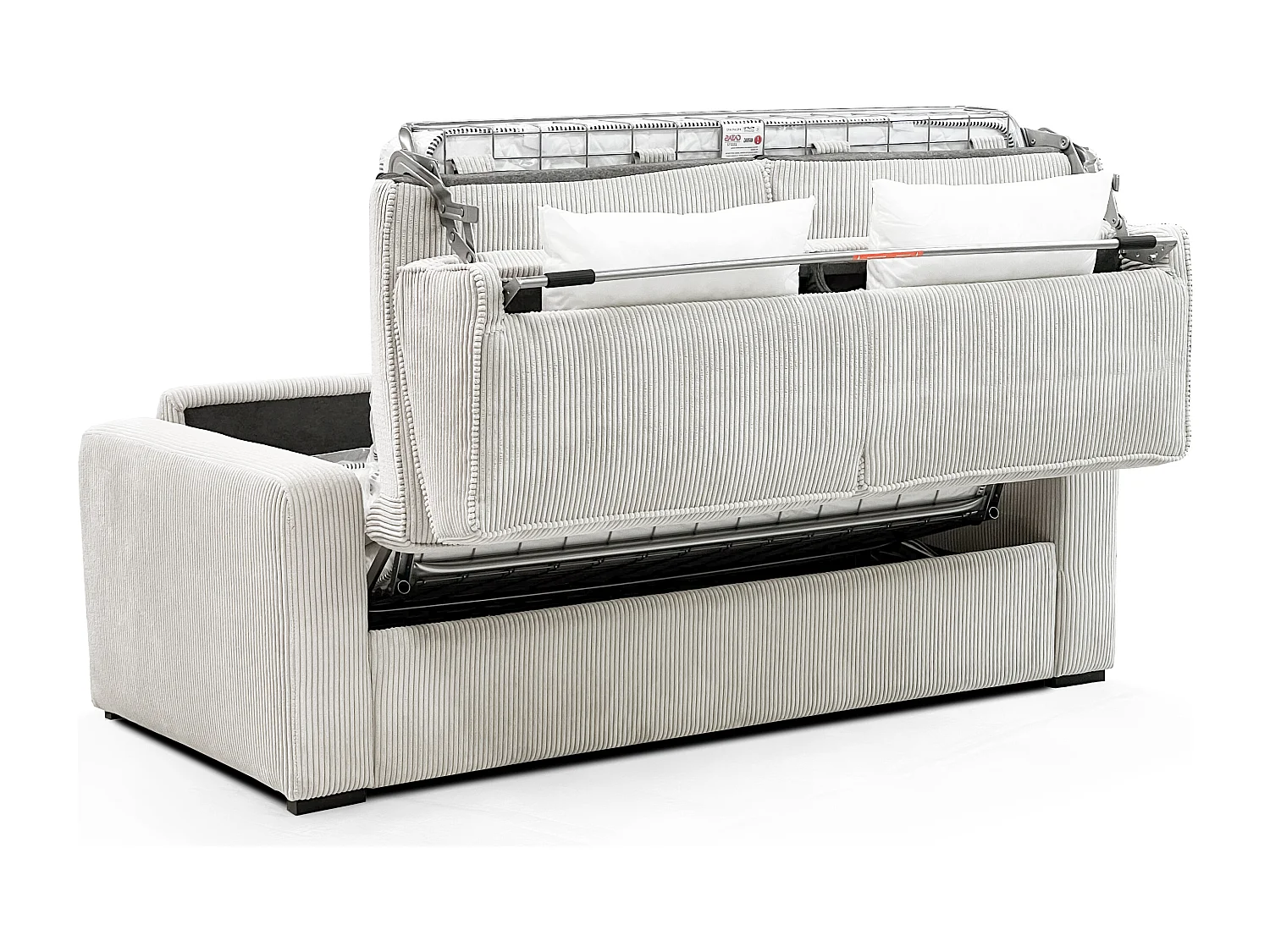 Sofá de 4 lugares convertível abertura rápida veludo canelado bege, cama de ripas largas 160 cm, colchão de 16 cm - MONDOVI