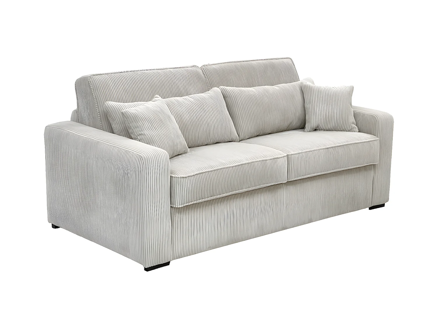 Kanapa 4 osobowa rozkładana typu express z beżowego sztruksu - Miejsce do spania z szerokimi listewkami 160 cm - Materac 16 cm - MONDOVI