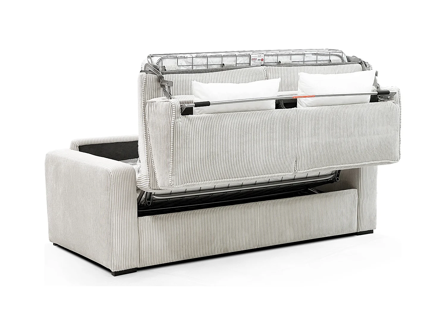 Kanapa 4 osobowa rozkładana typu express z beżowego sztruksu - Miejsce do spania z szerokimi listewkami 160 cm - Materac 16 cm - MONDOVI