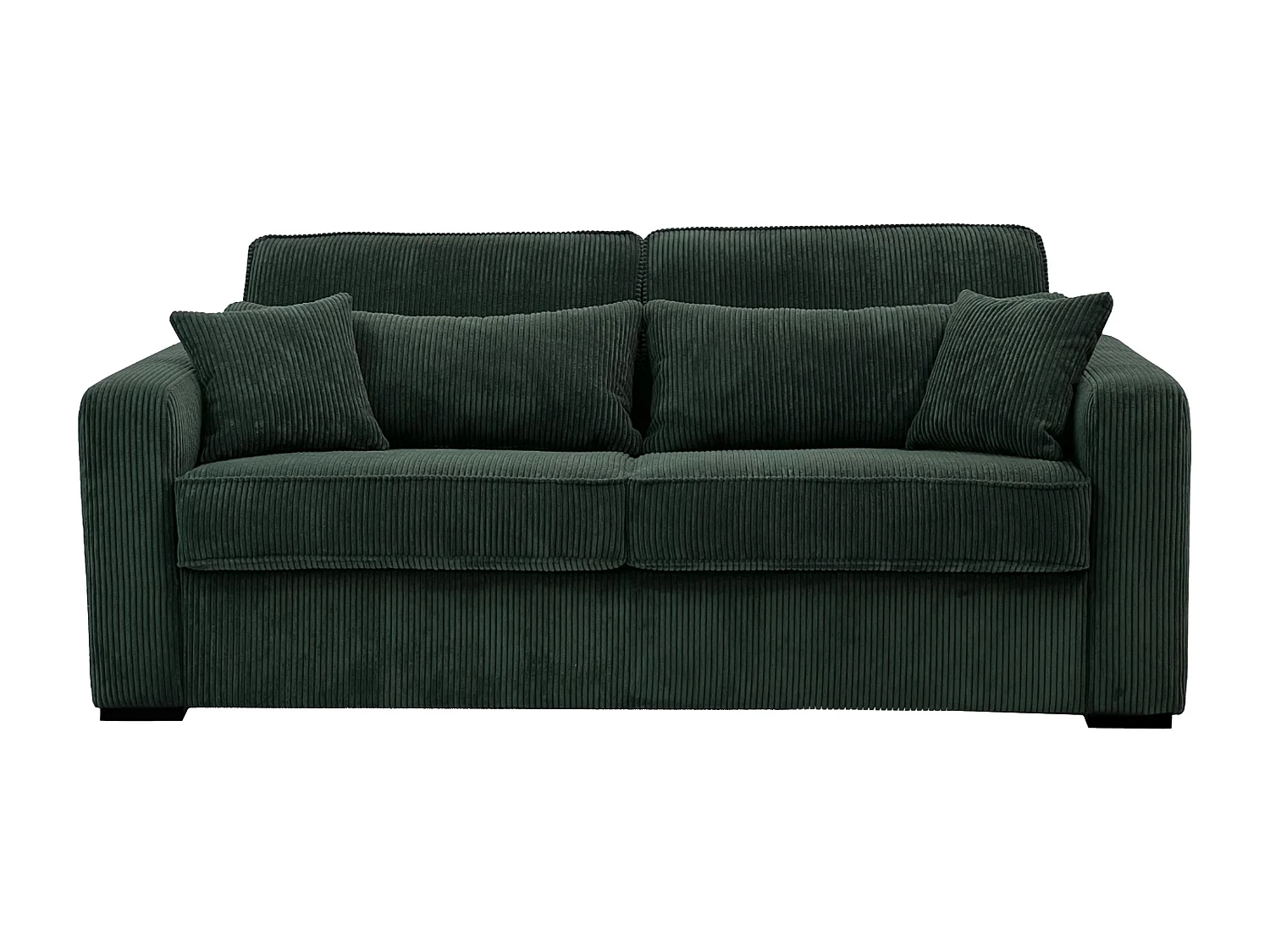 Sofá de 4 lugares convertível abertura rápida veludo canelado verde, cama de 160 cm, colchão de 16 cm - MONDOVI