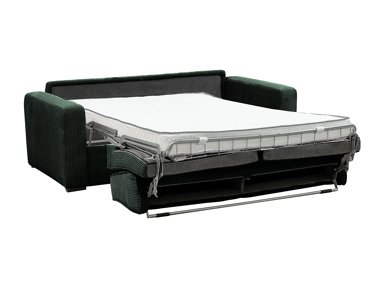 Schlafsofa mit Matratze 4-Sitzer - Liegefläche mit Lattenrost mit breiten Latten 160 cm - Matratze 16 cm - Cord - Grün - MONDOVI