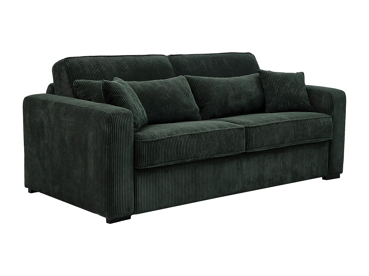 4-sitssoffa med soffa som enkelt blir dubbelsäng klädd i grön manchestersammet - Smalt spjälsäng med bred bredd på 160 cm och bäddplats med 16 cm tjock skummadress med 160 cm breda sängbottenlakan - 16 cm - MONDOVI