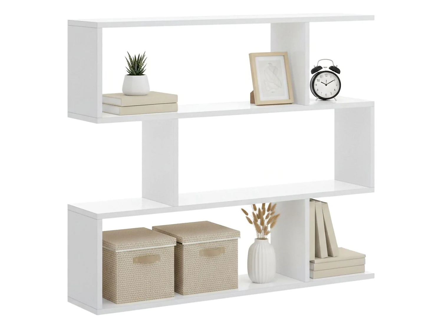 Bibliothèque Djovi, Etagère de bureau polyvalente, Bibliothèque avec 3 étagères, 110x25h96 cm, Blanc