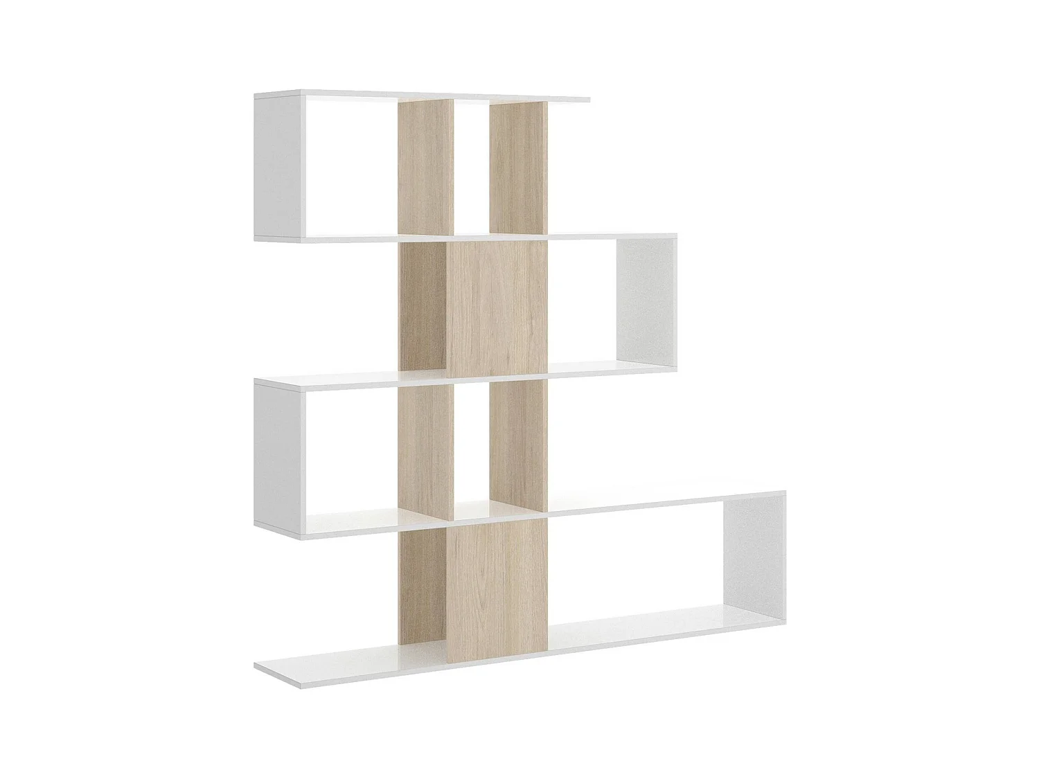 Dkala boekenkast, Multifunctionele kantoorplank, Boekenkast met 4 planken, 145x29h145 cm, Wit en Eiken