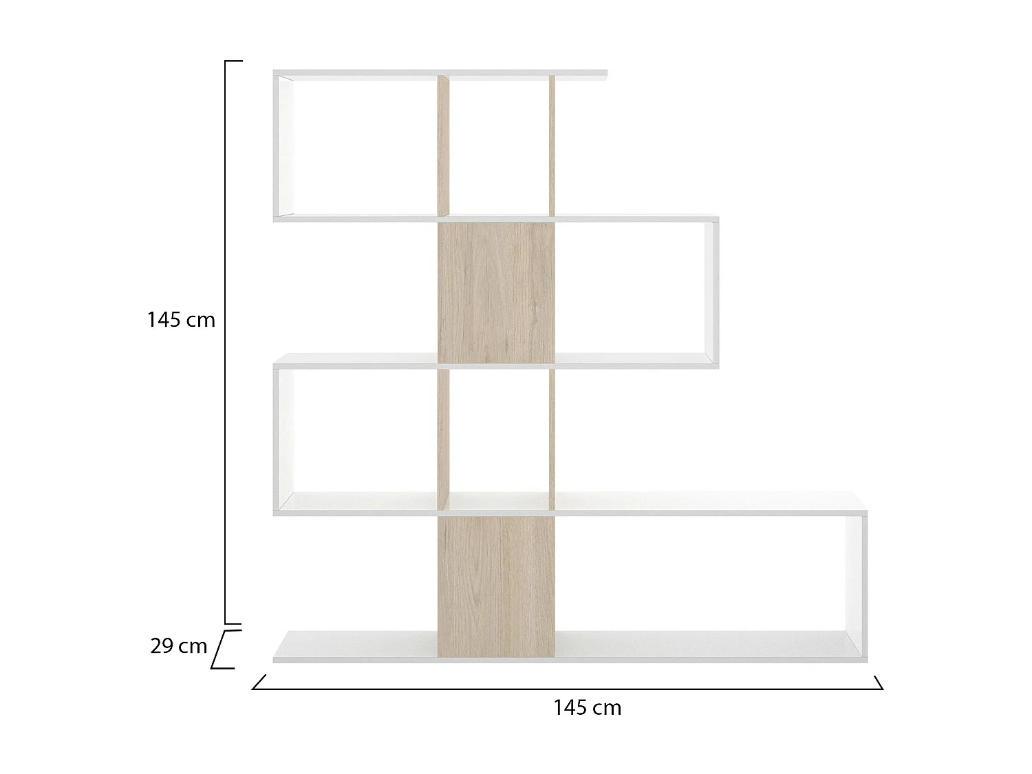 Librería Dkala, Estantería de oficina multiusos, Librería con 4 baldas, 145x29h145 cm, Blanco y Roble
