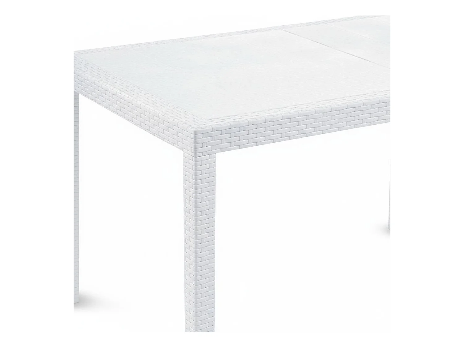 Mesa externa Dmains, Mesa de jantar extensível retangular, Mesa extensível de jardim com efeito rattan, 100% Fabricado na Itália, 150x90h72 cm, Branco