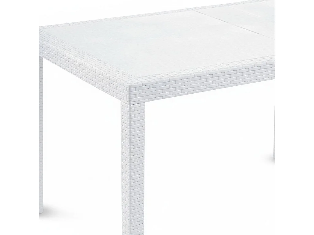 Mesa externa Dmains, Mesa de jantar extensível retangular, Mesa extensível de jardim com efeito rattan, 100% Fabricado na Itália, 150x90h72 cm, Branco