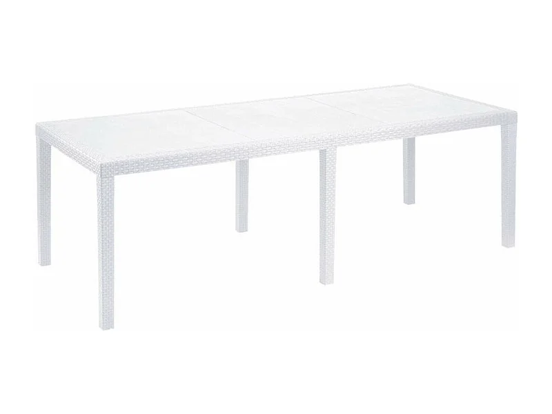 Table d'extérieur Dmains, Etagère à manger rectangulaire extensible, Table de jardin extensible effet rotin, 100% Made in Italy, 150/220x90h72 cm, Blanc