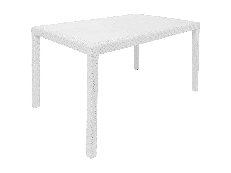 Mesa de jardín Dmachac, Mesa de comedor rectangular, Mesa de jardín multiusos efecto ratán, 100% Made in Italy, 150x90h72 cm, Blanco