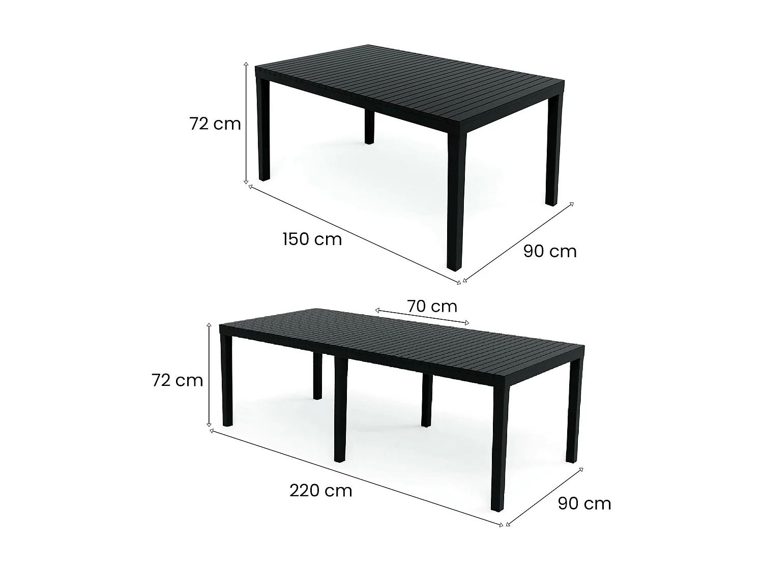 Table d'extérieur Dmica, Etagère à manger rectangulaire extensible, Table de jardin extensible, 100% Made in Italy, 150x90h72 cm, Anthracite