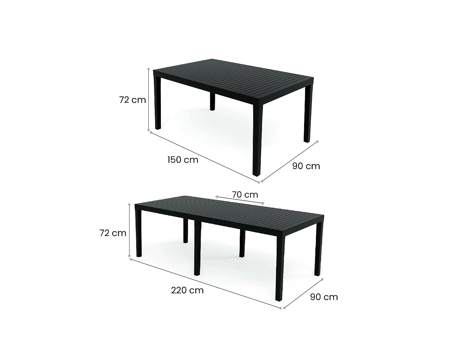 Mesa de exterior Dmica, Mesa de jantar extensível retangular, Mesa extensível de jardim, 100% Fabricado em Itália, 150x90h72 cm, Antracite