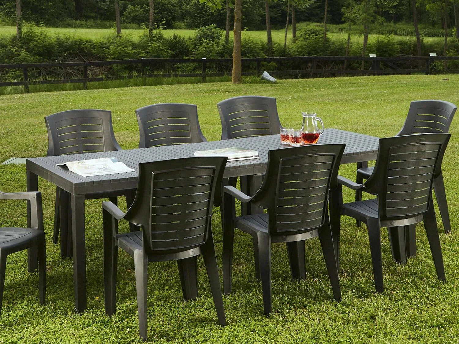Mesa de exterior Dmica, Mesa de jantar extensível retangular, Mesa extensível de jardim, 100% Fabricado em Itália, 150x90h72 cm, Antracite