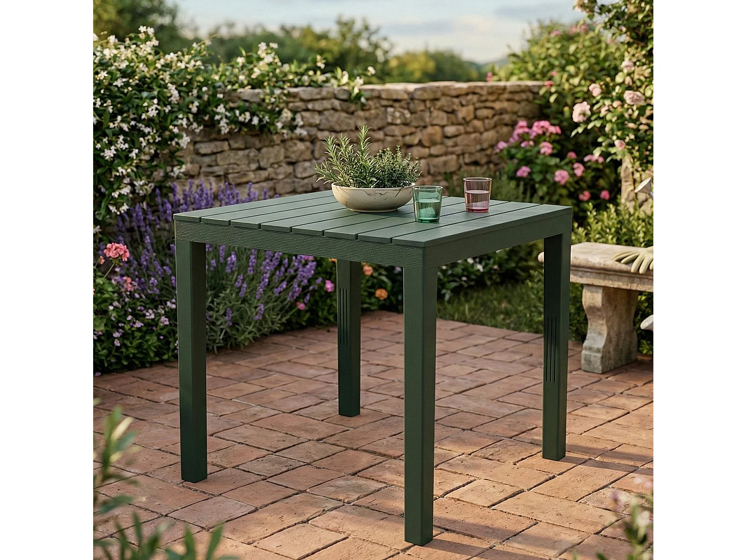 Table d'extérieur Dmurill, Table de jardin carrée, Table basse fixe intérieure et extérieure, 100% Made in Italy, 100% Made in Italy, 78x78h72 cm, Anthracite