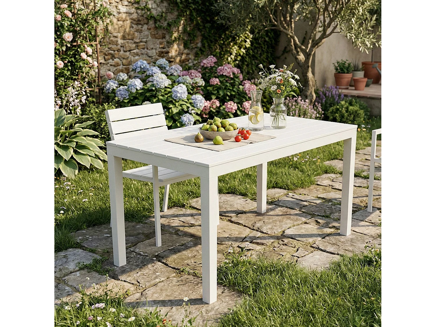 Table d'extérieur Dmoto, Étagère à manger rectangulaire, Table de jardin polyvalente intérieure et extérieure, 100% Made in Italy, 138x78h72 cm, Blanc