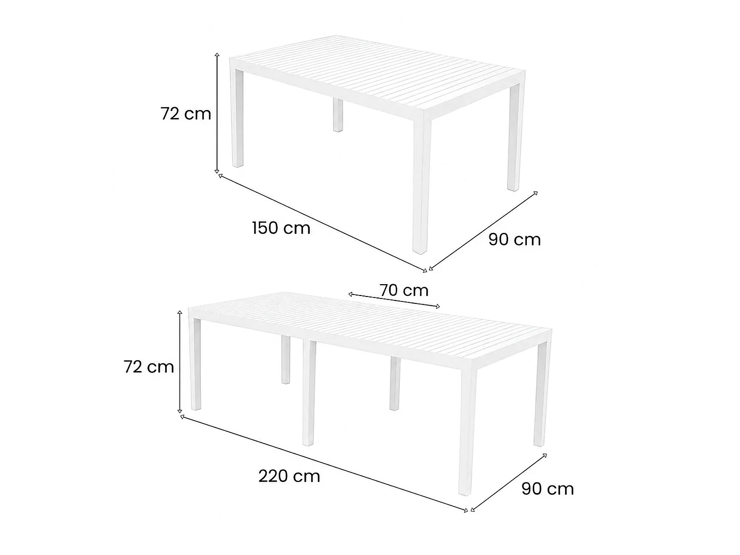 Mesa externa Dmica, Mesa de jantar extensível retangular, Mesa extensível de jardim, 100% Fabricado na Itália, 150x90h72 cm, Branco