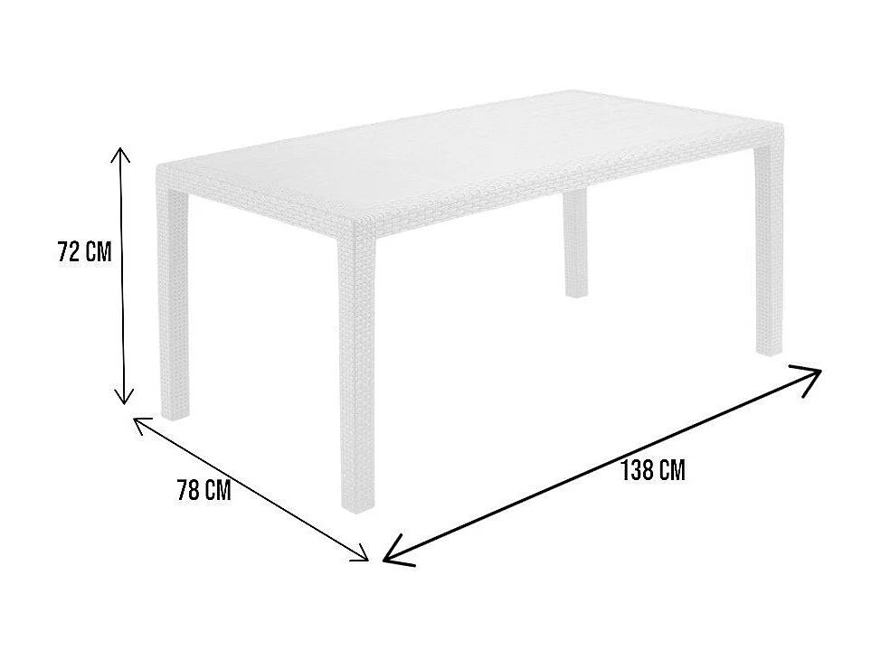 Table d'extérieur Dfelic, Étagère rectangulaire fixe, Table de jardin polyvalente effet rotin, 100% Made in Italy, 138x78h72 cm, Blanc