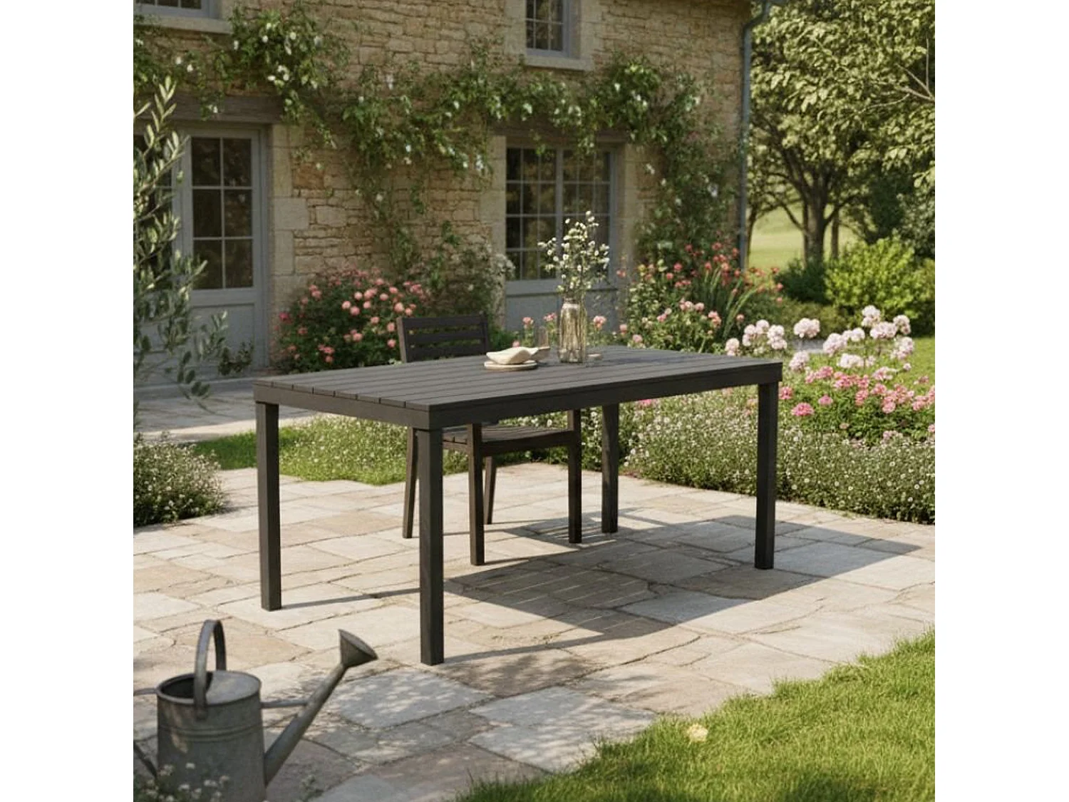 Table d'extérieur Dmoto, Étagère à manger rectangulaire, Table de jardin polyvalente intérieure et extérieure, 100% Made in Italy, 138x78h72 cm, Anthracite