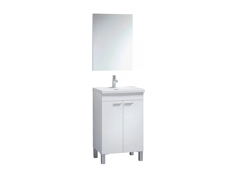 Meuble sous-vasque Dkolaro, Meuble de salle de bain, armoire 2 portes avec miroir, lavabo non inclus, 50x40h80 cm, Blanc