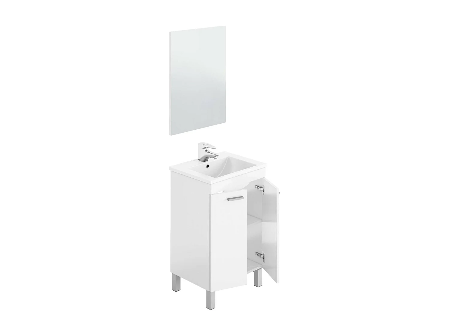 Meuble sous-vasque Dkolaro, Meuble de salle de bain, armoire 2 portes avec miroir, lavabo non inclus, 50x40h80 cm, Blanc