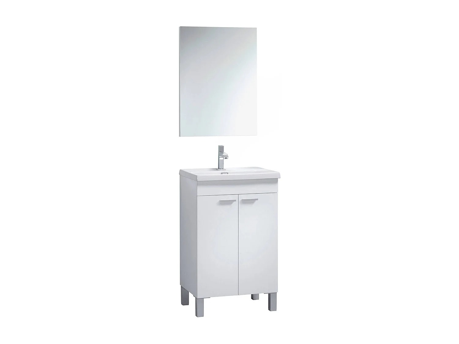 Meuble sous-vasque Dkolaro, Meuble de salle de bain, armoire 2 portes avec miroir, lavabo non inclus, 50x40h80 cm, Blanc