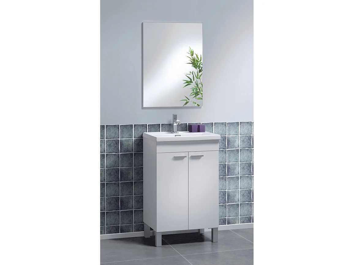 Unterschrank Dkolaro, Badezimmerschrank, Kleiderschrank mit 2 Türen mit Spiegel, Waschbecken nicht enthalten, 50x40h80 cm, WeiÃŸ