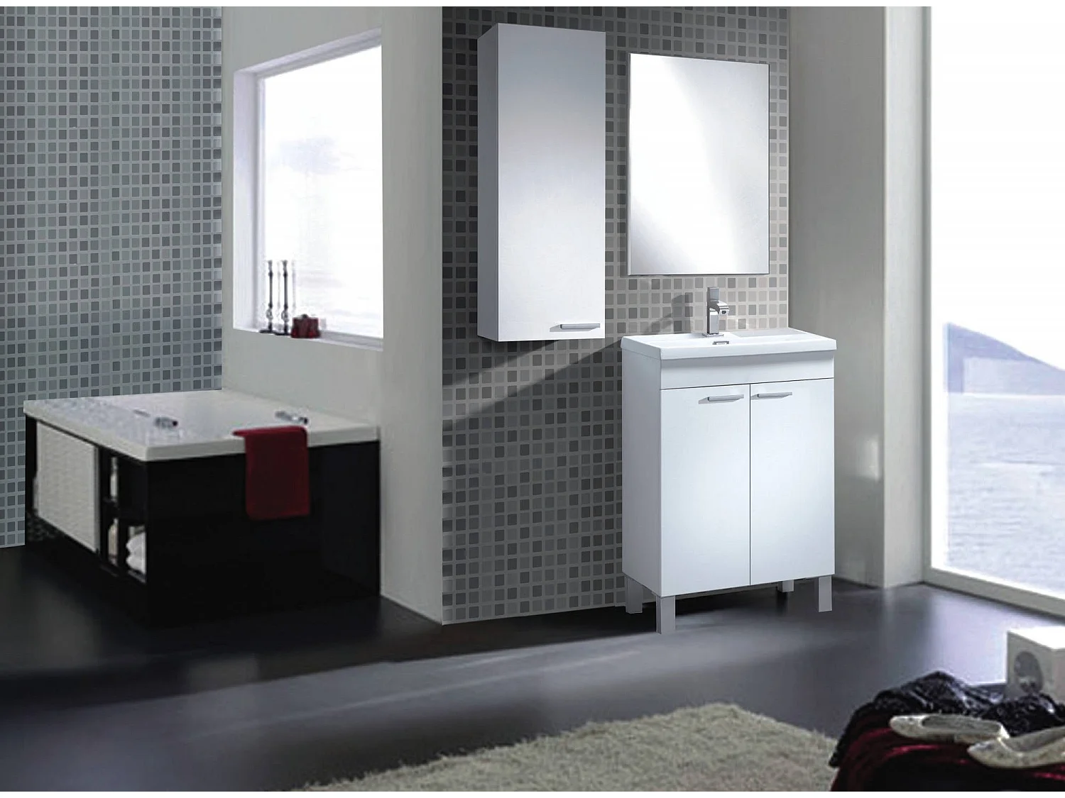 Mobile Sottolavabo Almenia, Specchio Incluso, 80x50x40h cm Bianco