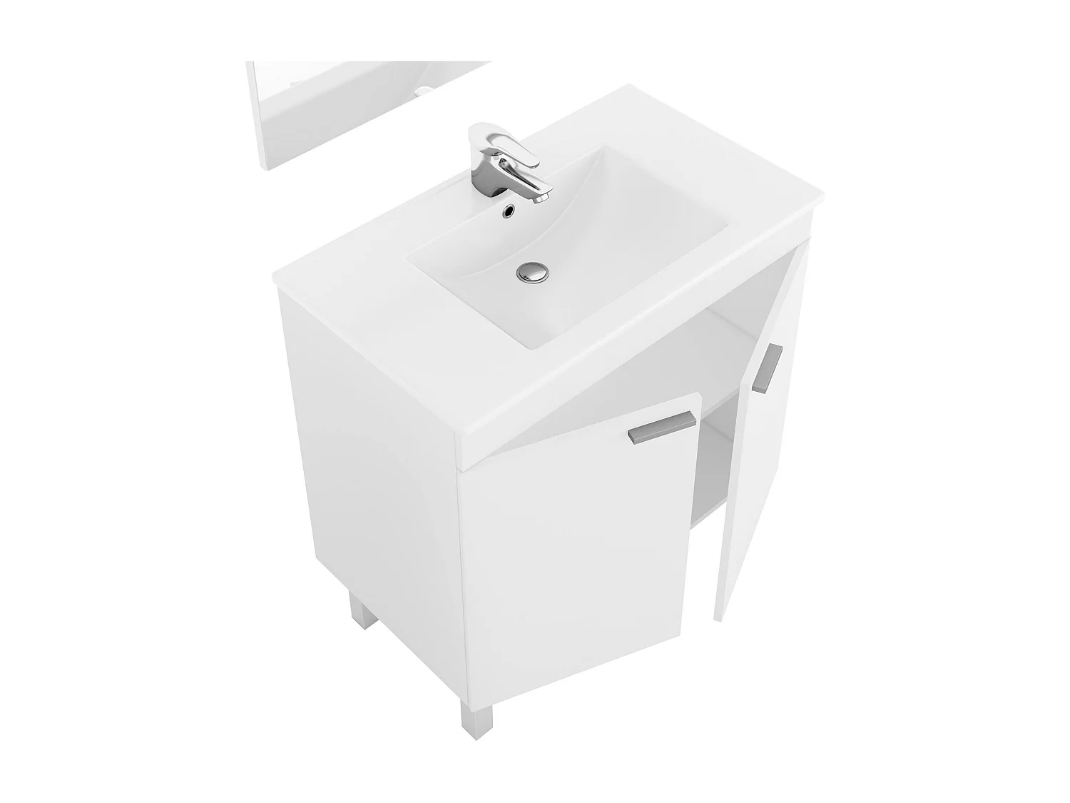 Meuble sous-vasque Dacor, Meuble de salle de bain avec 2 portes, Meuble de sol avec miroir, 80x45h80 cm, Blanc