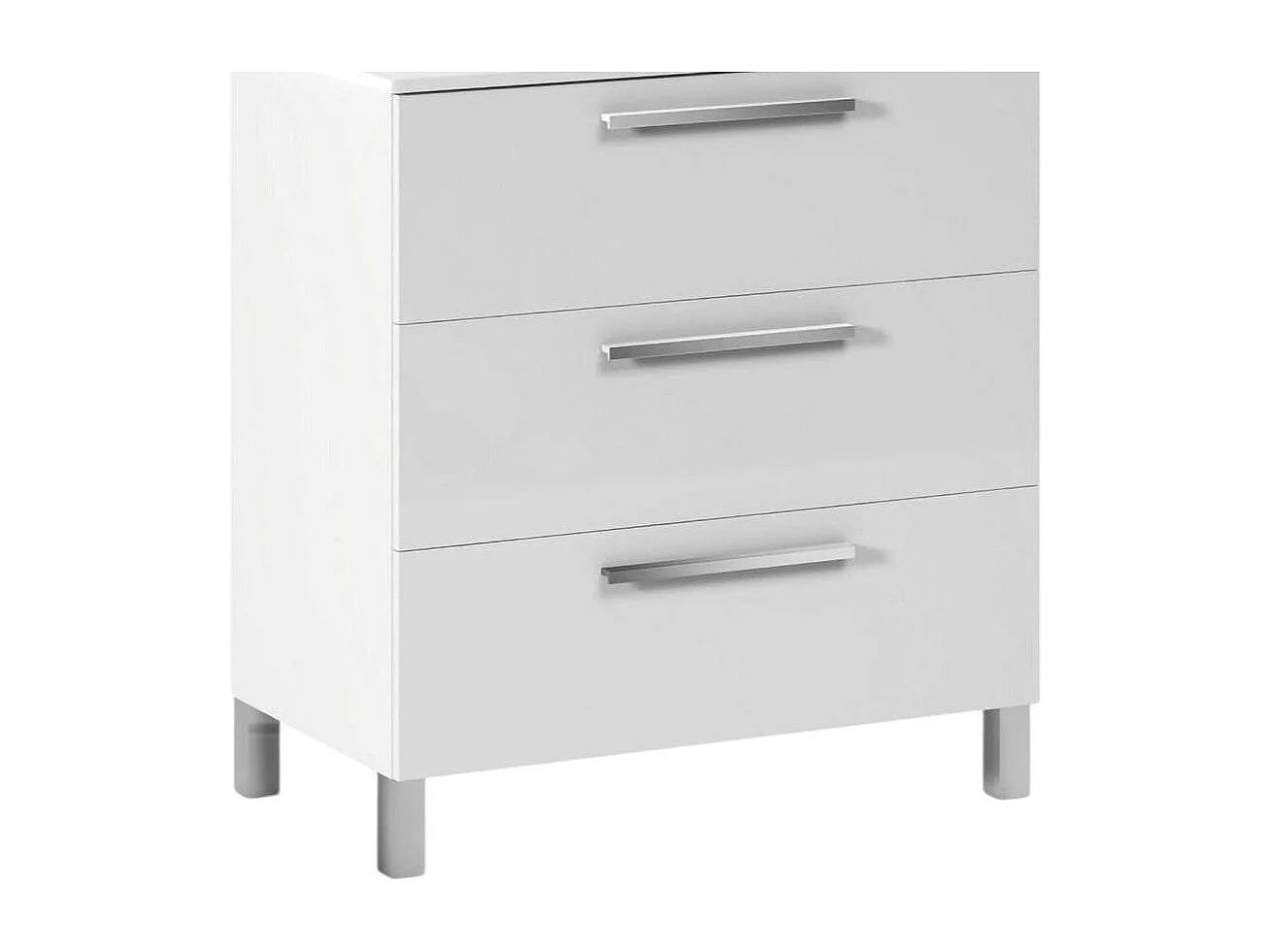 Unterschrank Dlo, Badezimmerschrank, Kleiderschrank mit 3 Schubladen und Spiegel, Waschbecken nicht enthalten, 80x45h86 cm, Glänzend WeiÃŸ