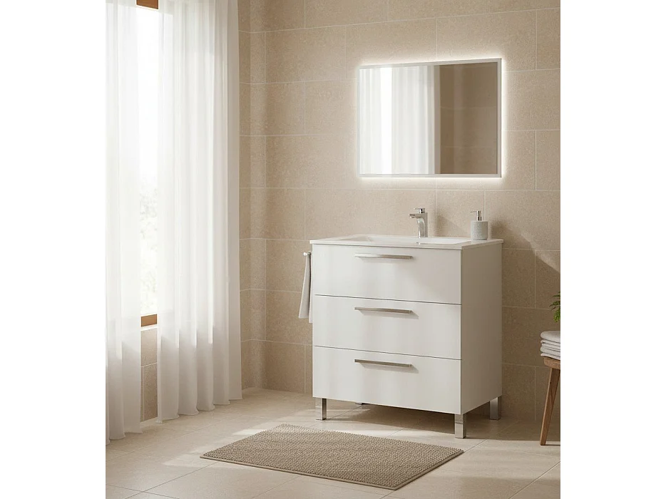Mobile Sottolavabo Elleboro, Specchio Incluso, 86x80x45h cm Bianco Lucido