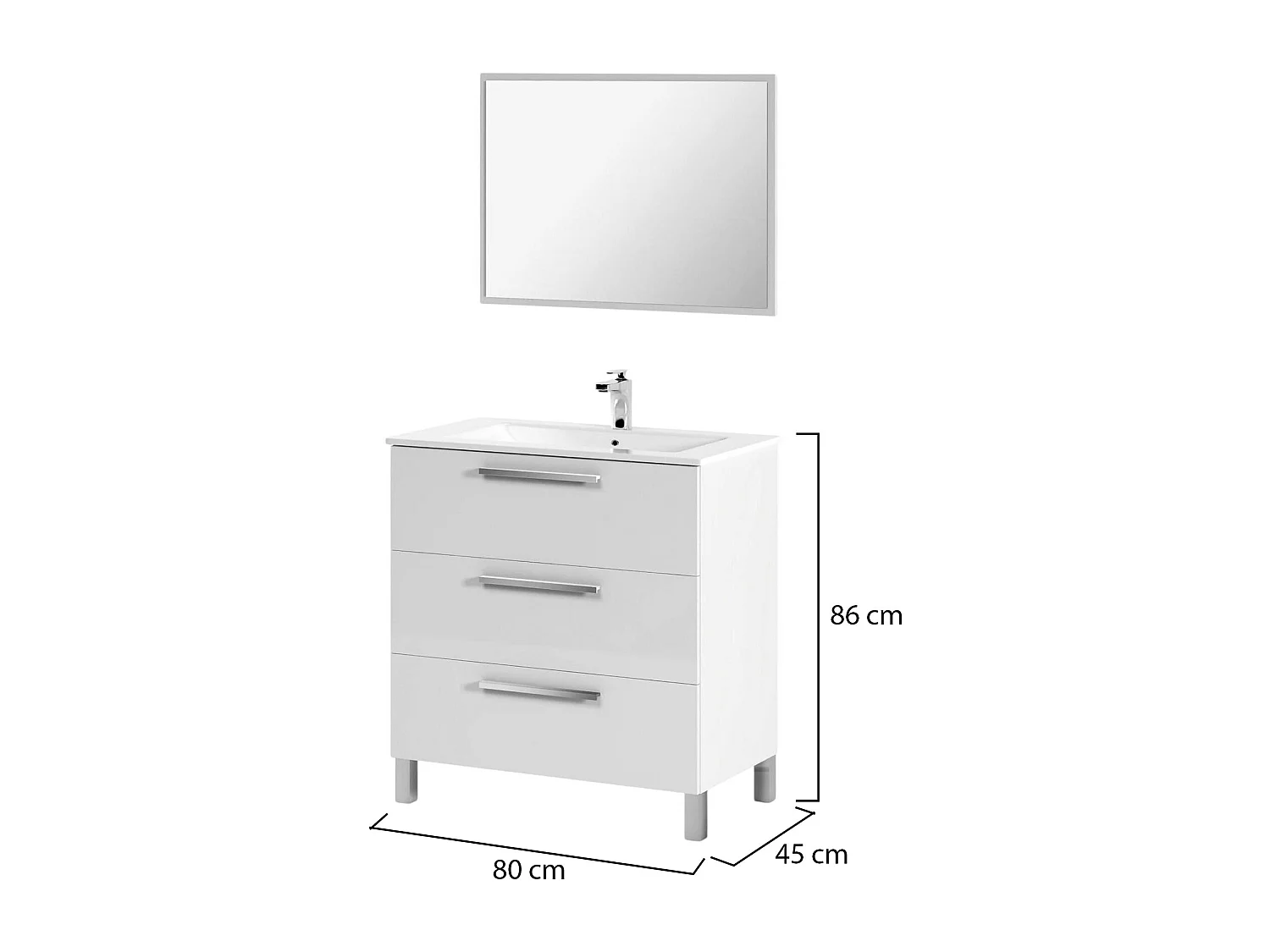 Mobile Sottolavabo Elleboro, Specchio Incluso, 86x80x45h cm Bianco Lucido