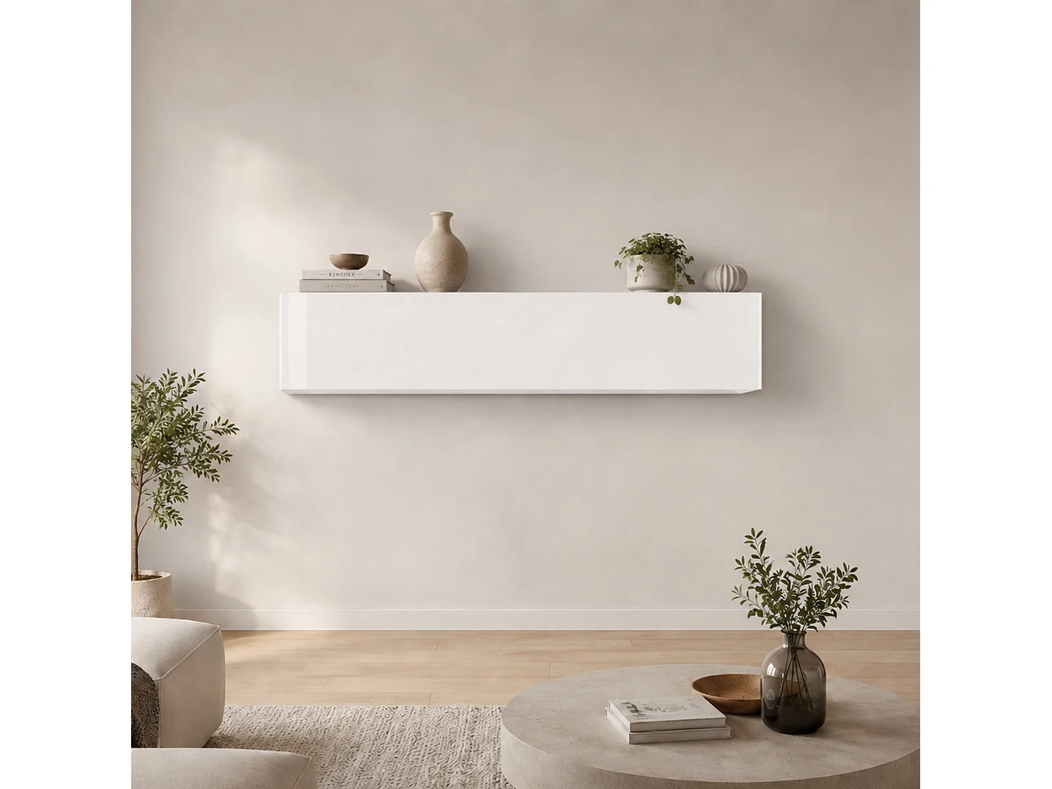 Armoire murale Dghoula, Armoire polyvalente, Armoire murale, 100% Made in Italy, 180x30h40 cm, Blanc brillant