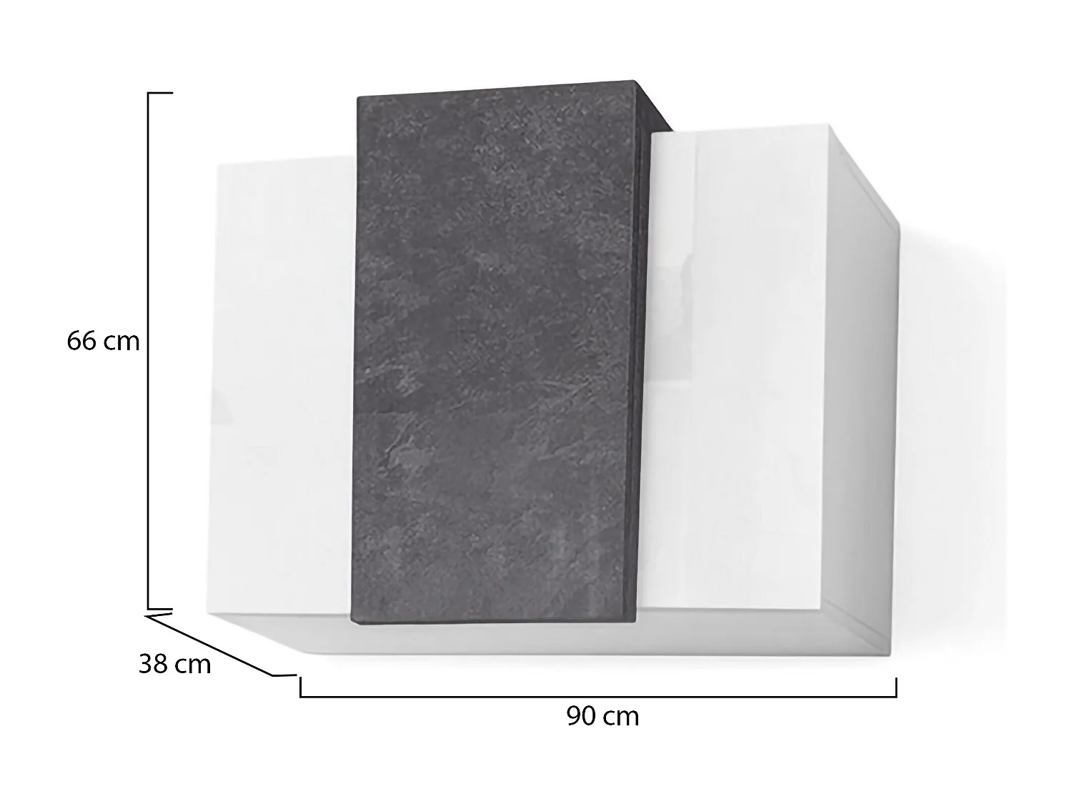 Didze wandkast, Multifunctionele kledingkast, Bovenkast, 100% Made in Italy, 90x38h66 cm, Glanzend wit en leisteen